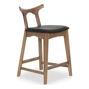 Crotone Mid-Century Modern Square Faux Leather Counter Stool in Black