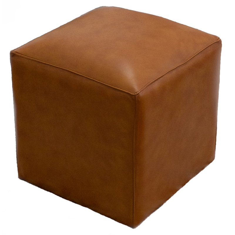 Chambery Mid-Century Modern Design Square Genuine Leather Ottoman in Espresso