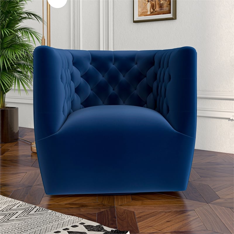 Rose Mid Century Modern Comfy Navy Blue Velvet Swivel Accent Chair