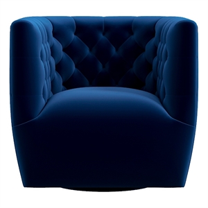 Rose Mid Century Modern Comfy Navy Blue Velvet Swivel Accent Chair