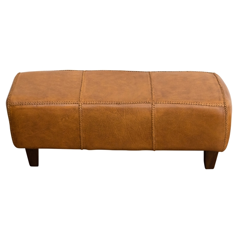 Serena Mid-Century Modern Genuine Leather Upholstered Bench in Tan