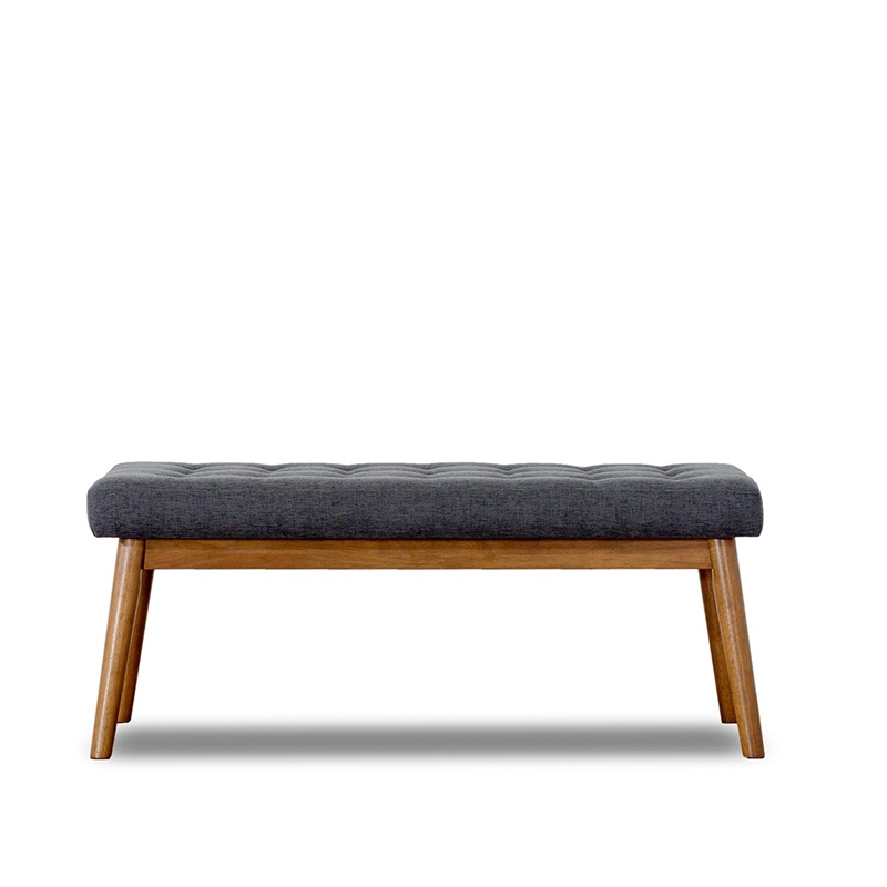 Allen Mid-Century Modern Fabric Button-Tufted Upholstered Bench in Gray