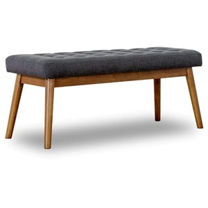 Allen Mid-Century Modern Fabric Button-Tufted Upholstered Bench in Gray