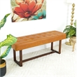 Espresso Mid-Century Modern Rectangular Genuine Leather Bench in Tan
