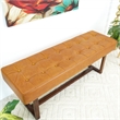 Espresso Mid-Century Modern Rectangular Genuine Leather Bench in Tan
