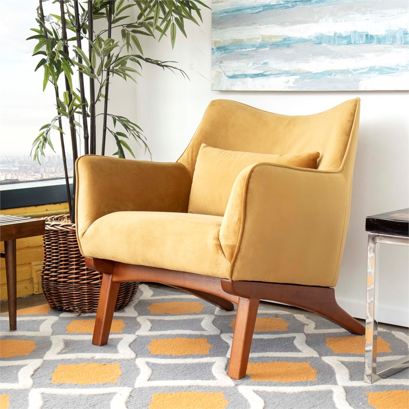 Mid-Century Modern Gatsby Yellow Velvet Accent Chair - ASH4735