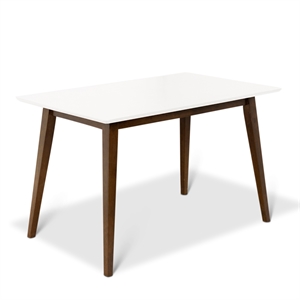 aven mid-century rectangular solid wood dining table in white