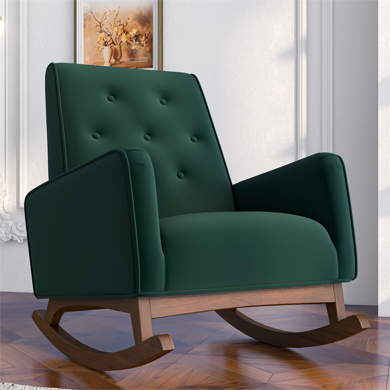 Dalston Mid Century Modern Velvet Rocker Livingroom and Bedroom Chair in Green