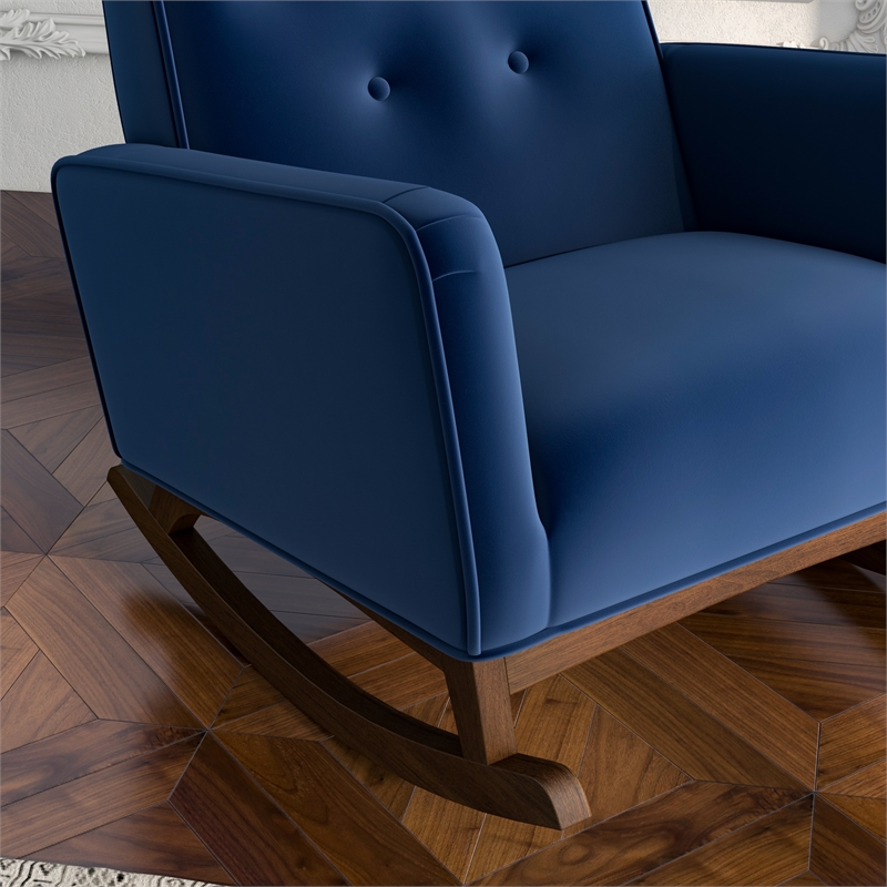 Dalston Mid-Century Modern  Tight Back Velvet Nursery Rocking Chair in Blue