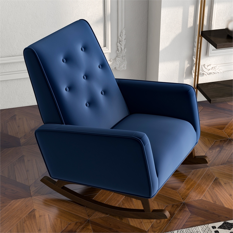 Dalston Mid-Century Modern  Tight Back Velvet Nursery Rocking Chair in Blue