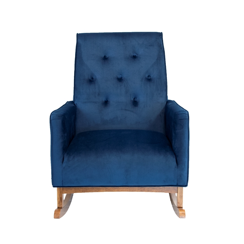MidCentury Modern Collin Blue Velvet Rocking Chair ASH4256