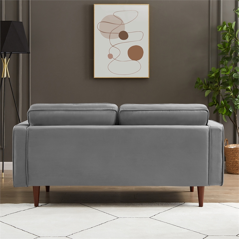 Harriet Mid Century Modern Upholstered Tufted Back Velvet Loveseat Sofa in Gray