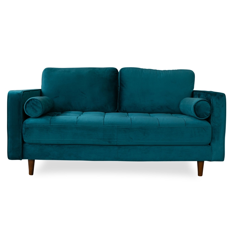 Mid-Century Modern Demi Loveseat Emerald Green Velvet Sofa - ASH2820
