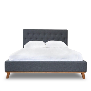 mid-century modern wyatt (queen) gray fabric platform bed