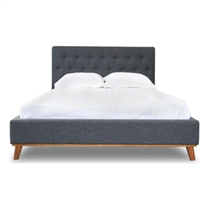 wyatt mid century modern gray fabric upholstered queen platform bed