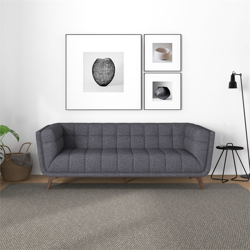 Allen  Modern Chesterfield Tufted Fabric Living Room Sofa in Gray