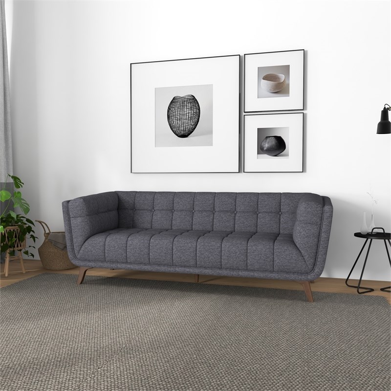 Allen  Modern Chesterfield Tufted Fabric Living Room Sofa in Gray