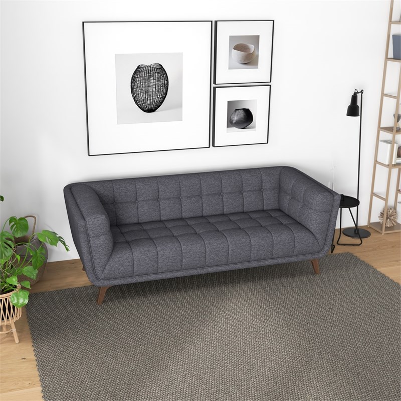 Allen  Modern Chesterfield Tufted Fabric Living Room Sofa in Gray