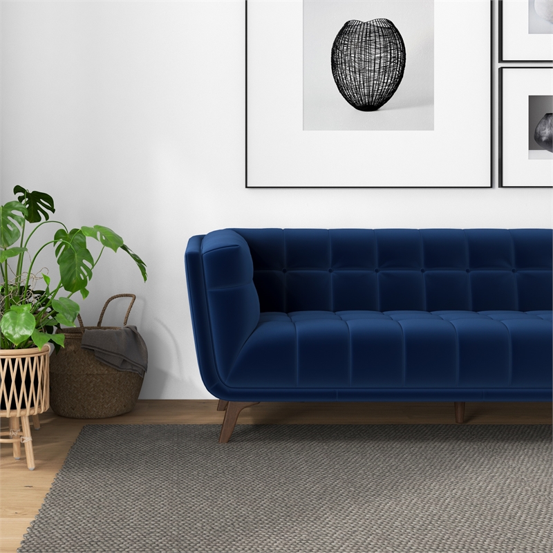 Tupper Modern Chesterfield Tufted Navy Blue Velvet Living Room Sofa