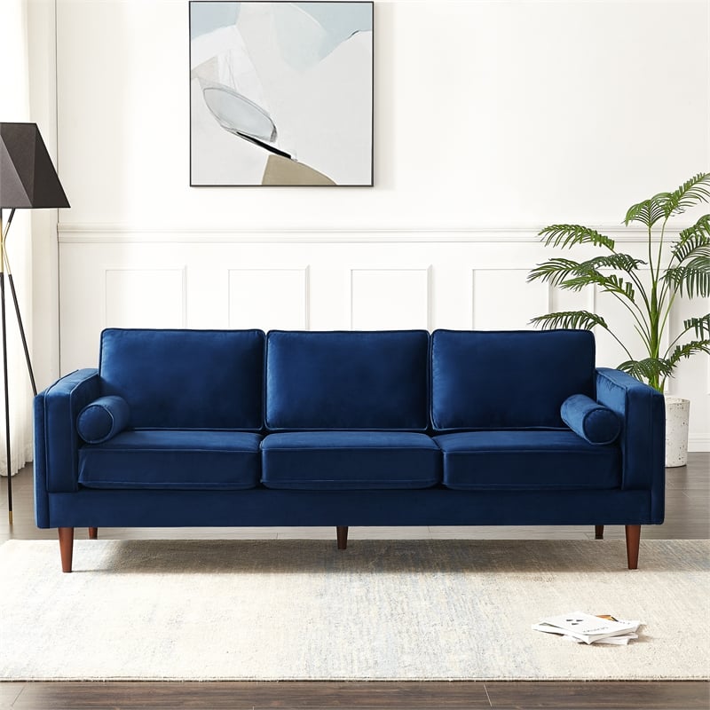 Hudson Living Room Mid Century Modern Pillow Back Velvet Sofa in Navy ...