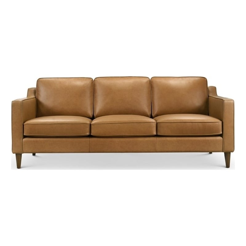 Madison Mid Century Modern Furniture Genuine Leather Couches in Cognac Tan