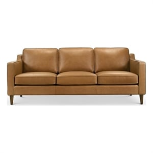 Madison Mid Century Modern Furniture Genuine Leather Couches in Cognac Tan