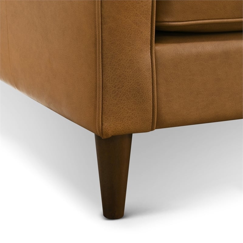 Madison Mid Century Modern Furniture Genuine Leather Couches in Cognac Tan