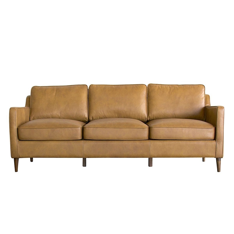 Mid Century Modern Madison Cognac Brown, Genuine Leather Sofa