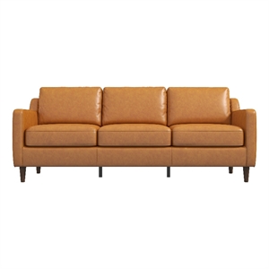 madison mid-century modern cushion back genuine leather sofa