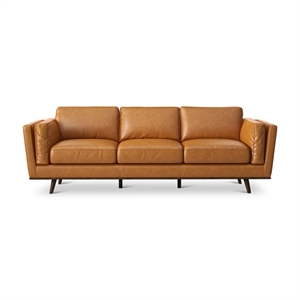 austin mid-century modern cushion back genuine leather sofa