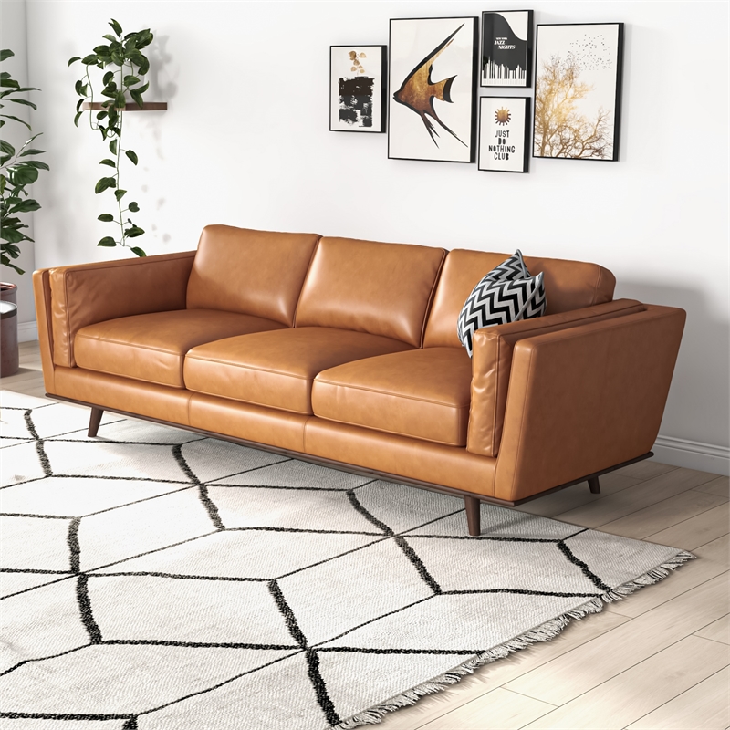 Genuine Leather Sofa In Tan, Leather Sectional Houston Tx