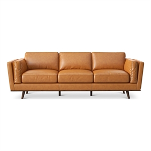 austin mid-century modern cushion back genuine leather sofa