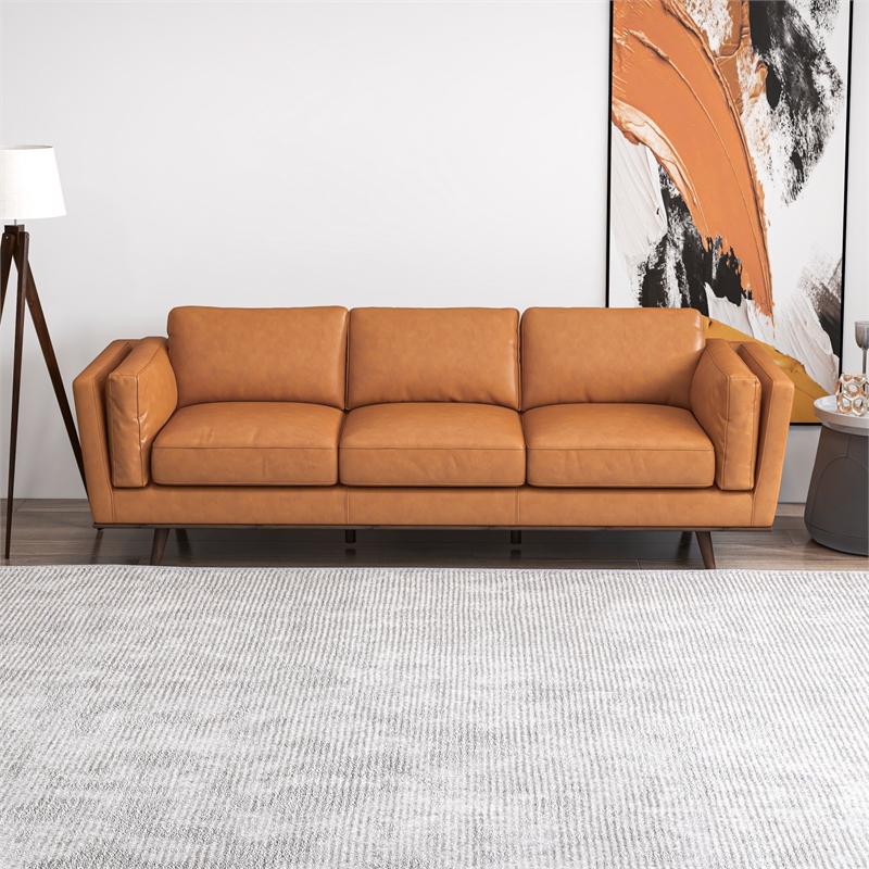 Austin Mid Century Modern Furniture Style Living Room Leather Sofa in ...