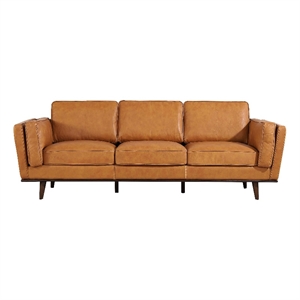 austin mid-century modern cushion back genuine leather sofa