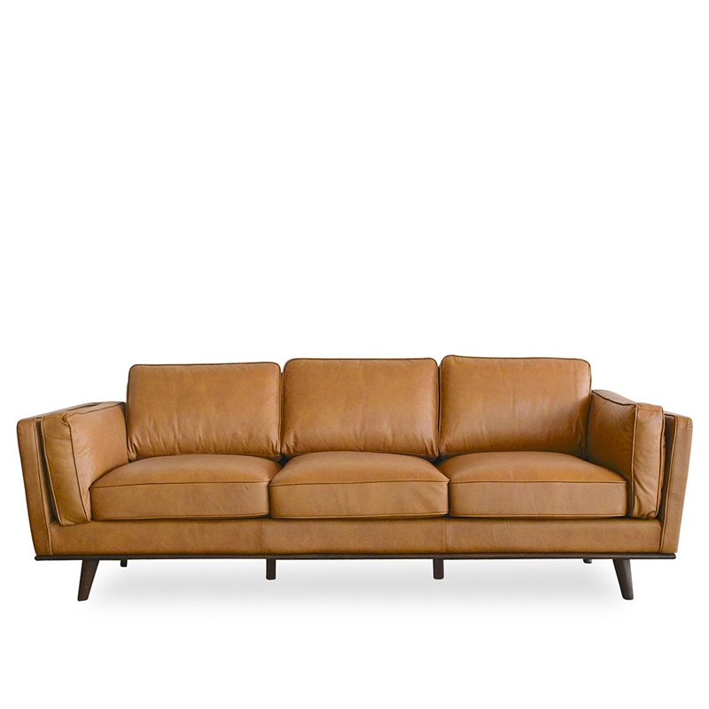 Austin Mid Century Modern Cushion Back, Genuine Leather Couch