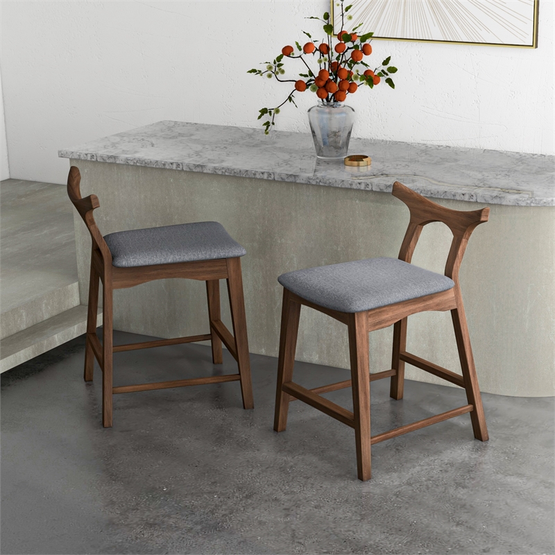 Ashcroft Foggia Square Fabric Upholstered Counter Stool Gray (Set of 2)