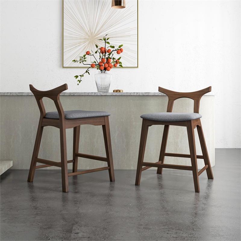 Ashcroft Foggia Square Fabric Upholstered Counter Stool Gray (Set of 2)
