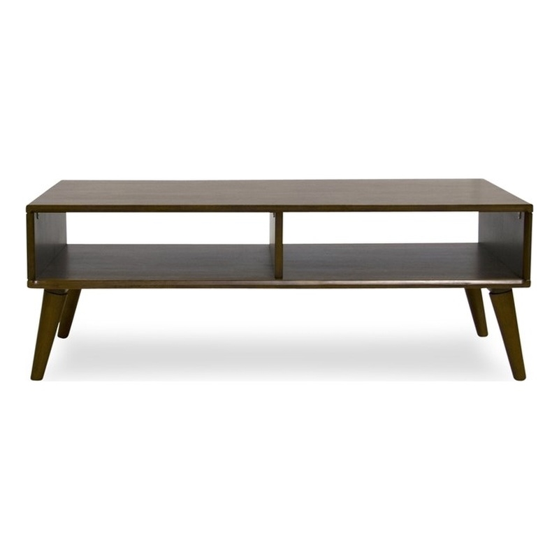 Dane MidCentury Modern rectangular Solid Wood Coffee Table in Brown
