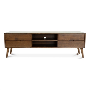 lennon mid century modern brown wood tv stand with 6 storage cabinet