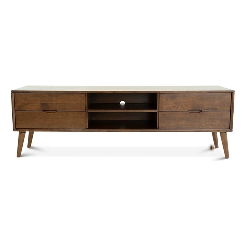 Lennon Mid Century Modern Brown Wood TV Stand with 6 Storage Cabinet