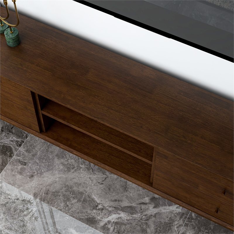 Vicenza Mid Century Solid Wood Walnut TV Stand with 6 Storage Cabinet