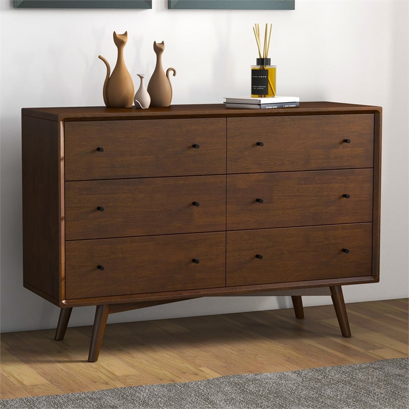 Francesca Modern Bedroom 6 Drawers Dressers in Solid Wood Walnut Brown
