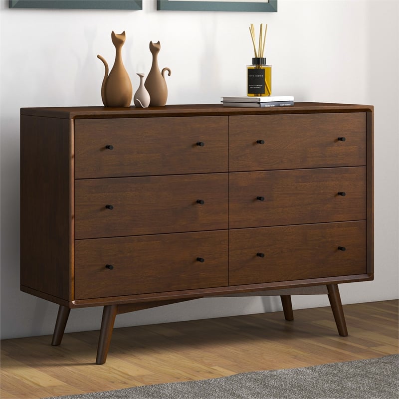 Francesca Modern Bedroom 6 Drawers Dressers in Solid Wood Walnut Brown