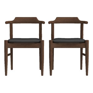 Pommern Mid-Century Modern Faux Leather Dining Chair in Black (Set of 2)