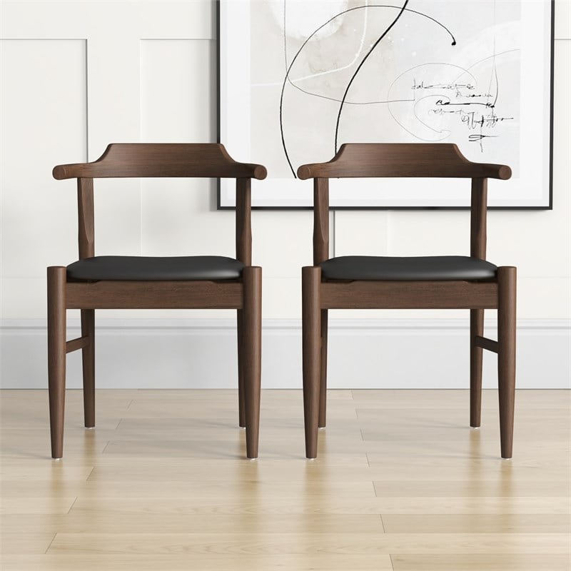 Pommern Mid-Century Modern Faux Leather Dining Chair in Black (Set of 2)