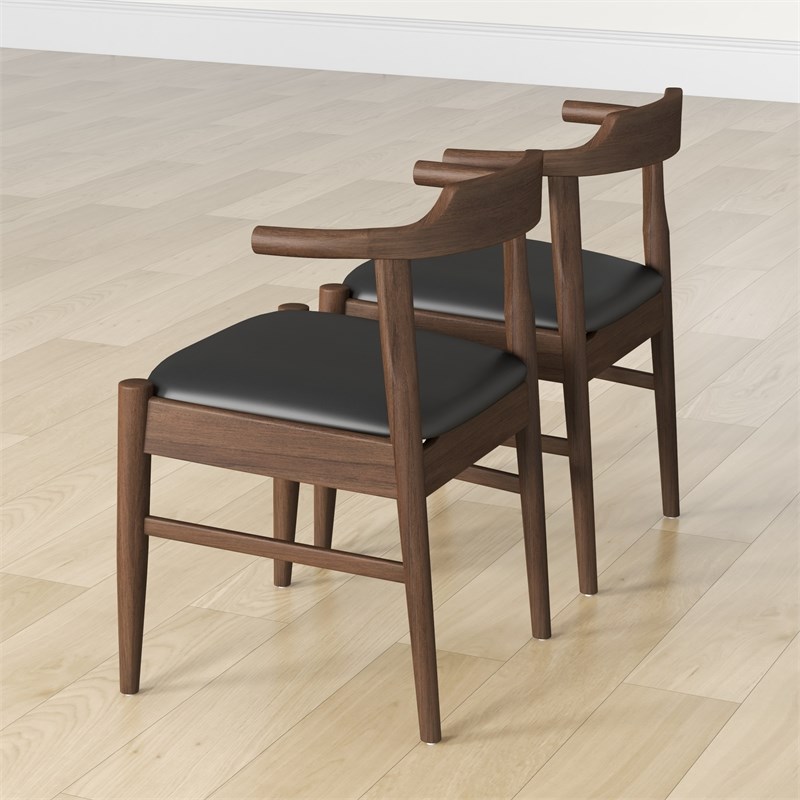 Pommern Mid-Century Modern Faux Leather Dining Chair in Black (Set of 2)