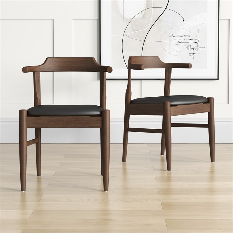 Pommern Mid-Century Modern Faux Leather Dining Chair in Black (Set of 2)