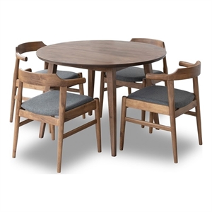 5-piece emani mid-century modern dining set solid wood table gray dining chairs