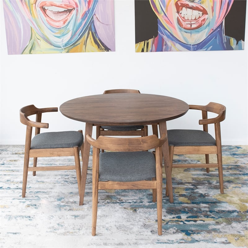 Emani Modern Solid Wood Walnut Dining Room & Kitchen Table and Chairs for 4