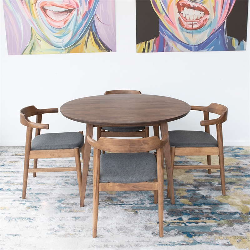 Emani Modern Solid Wood Walnut Dining Room & Kitchen Table and Chairs for 4